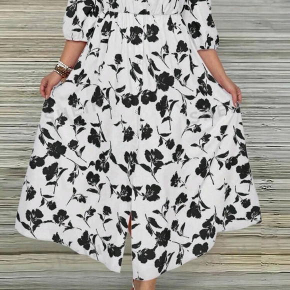 Black & White Off-Shoulder Floral Maxi Dress - Picture 7 of 13